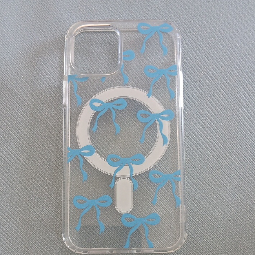 Clear IPhone 12/12 Pro Case with Blue Bow Design